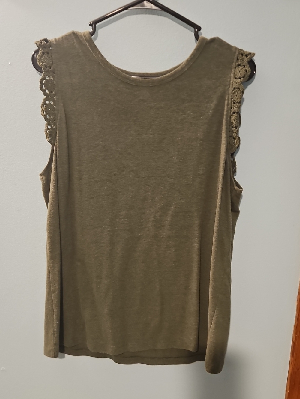 Time and Tru Olive Crochet-Trim Sleeveless Tank